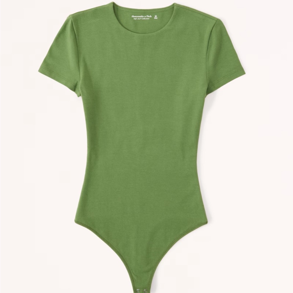 Abercrombie and Fitch Short Sleeve Cotton Seamless Crew Bodysuit in Olive